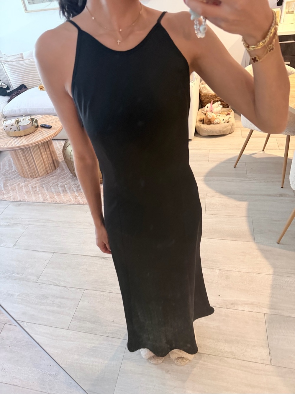 Commense Black Maxi Slip Dress with Thin Straps